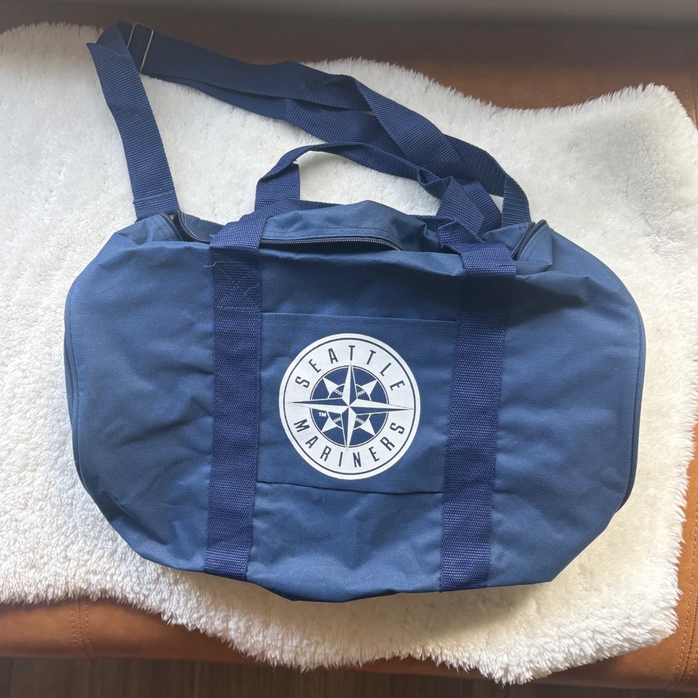 Seattle Mariners MLB Duffel Bag Navy Blue Canvas Gym Travel Bag Adjustable Strap